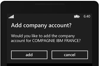 Adding a company account in Windows 8 Universal device