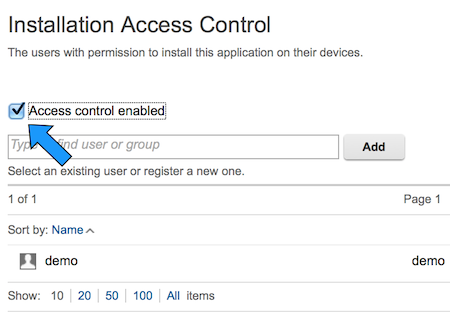 Imagen de control de acceso en Application Center