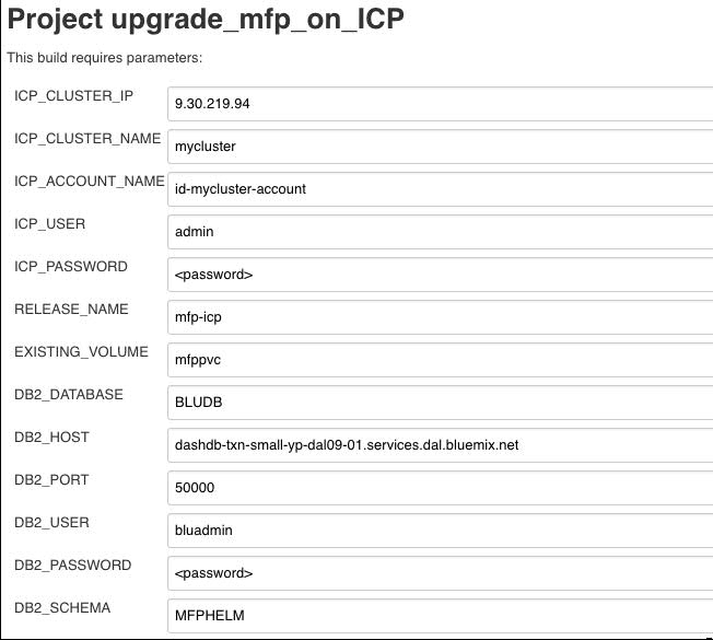 Upgrade MF on ICP Job Parameters