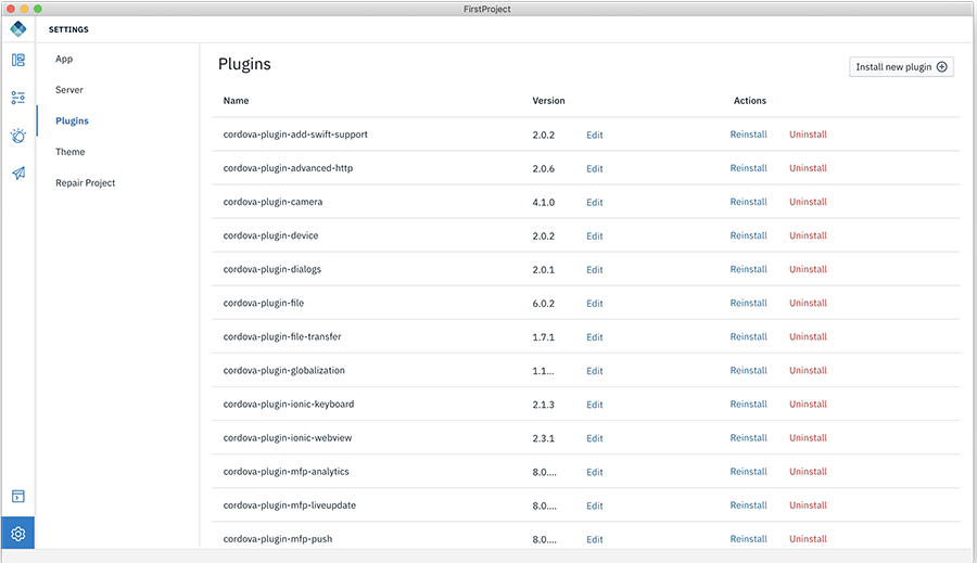 Settings Plugins available