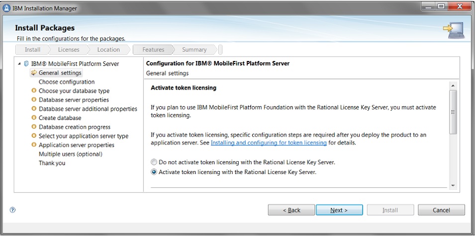 Activting token licensing in the IBM installation manager