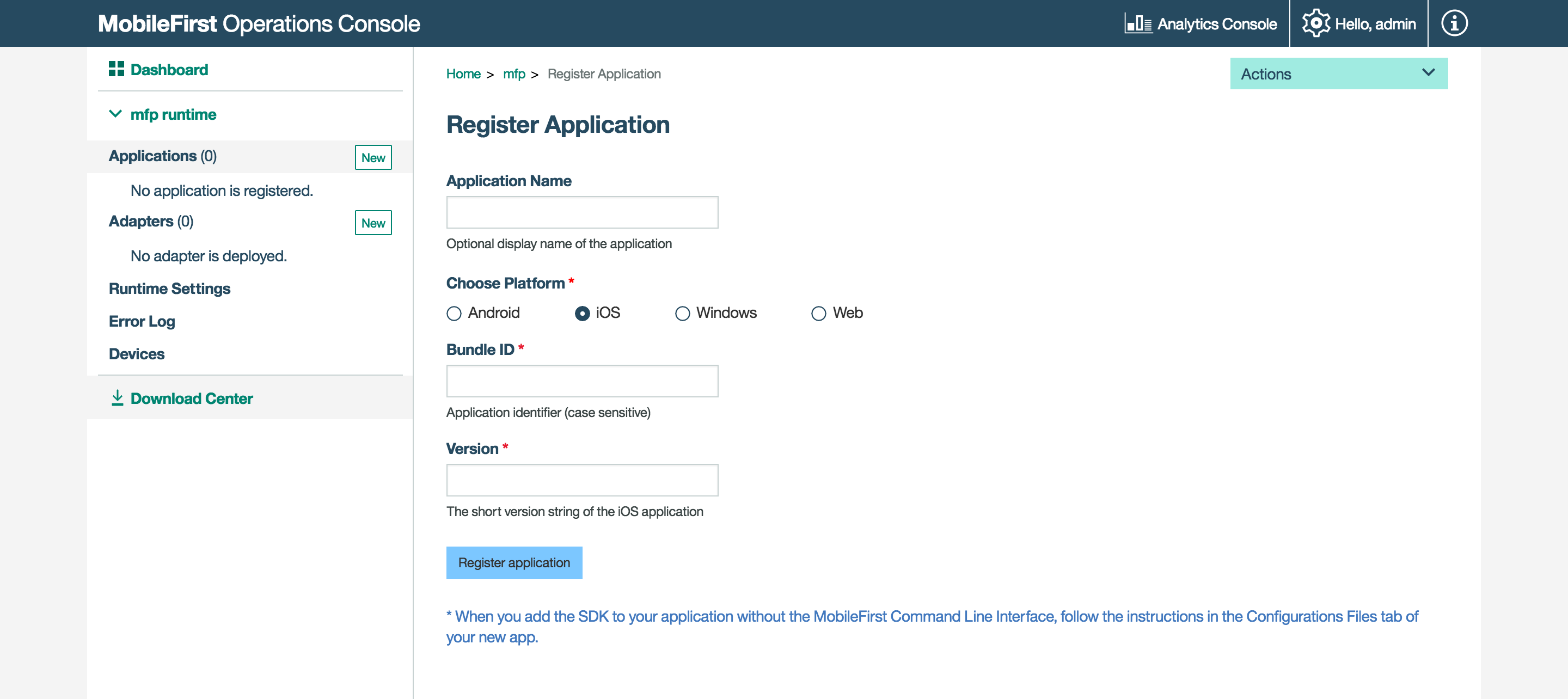 Imagen de la pantalla de registro de aplicación