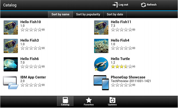 Catalog view on a tablet