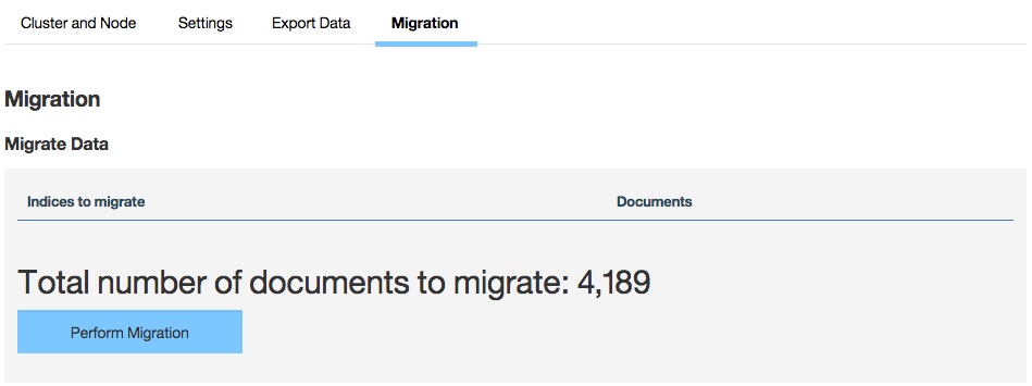 Migration page in the console