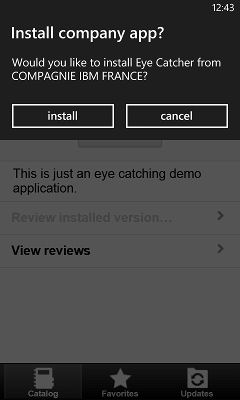Windows Phone 디바이스에서 회사 애플리케이션의 설치 확인 또는 취소