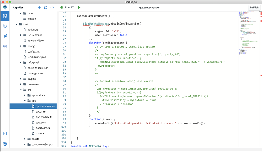 코드 모드에서 라이브 업데이트 추가 - 방법 1