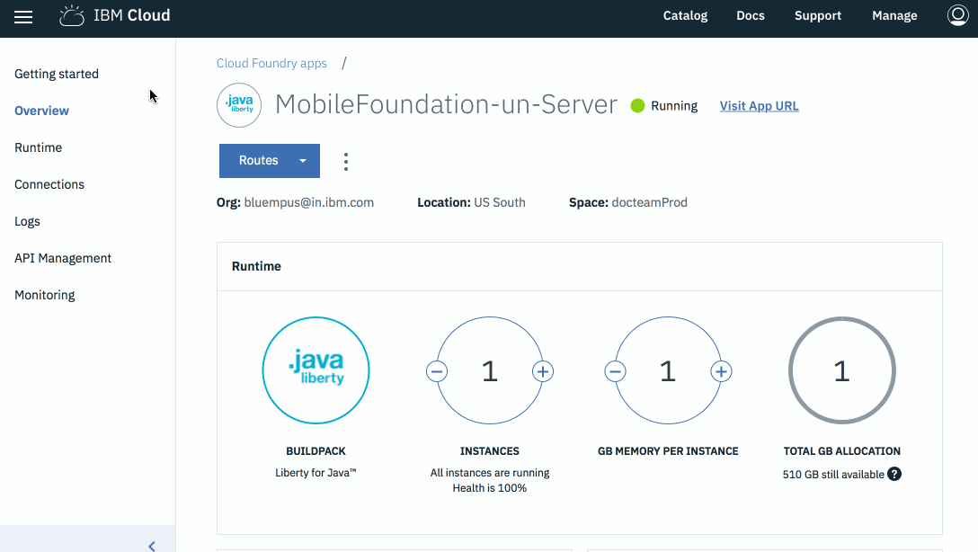 Mobile Foundation 서비스의 서버 로그