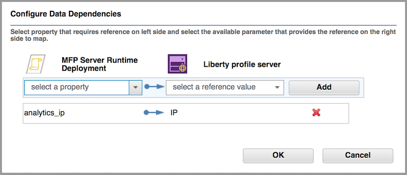 MFP Server Runtime 컴포넌트에서 Liberty 서버로의 링크 추가