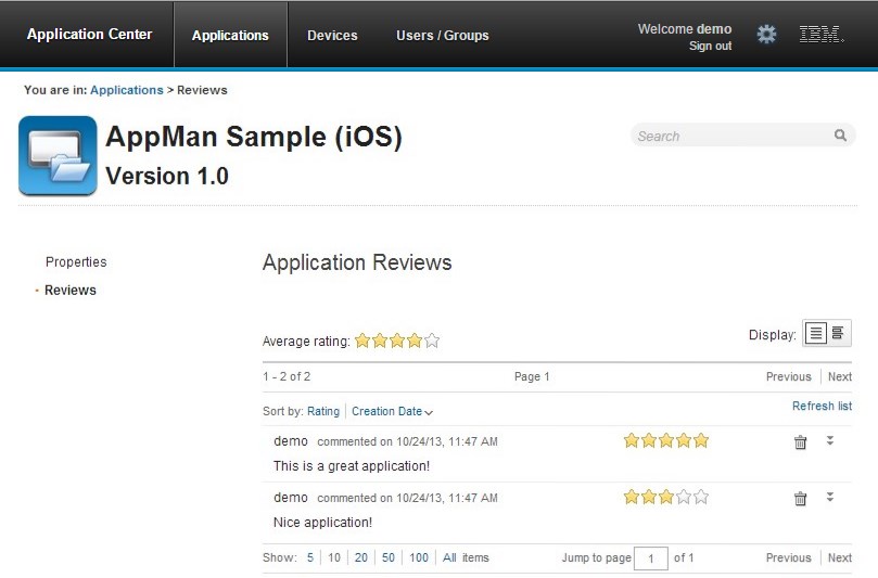 Reviews of application versions