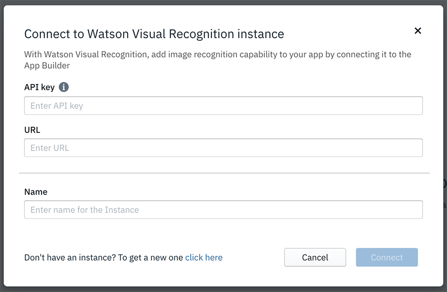 Экземпляр Watson Visual Recognition